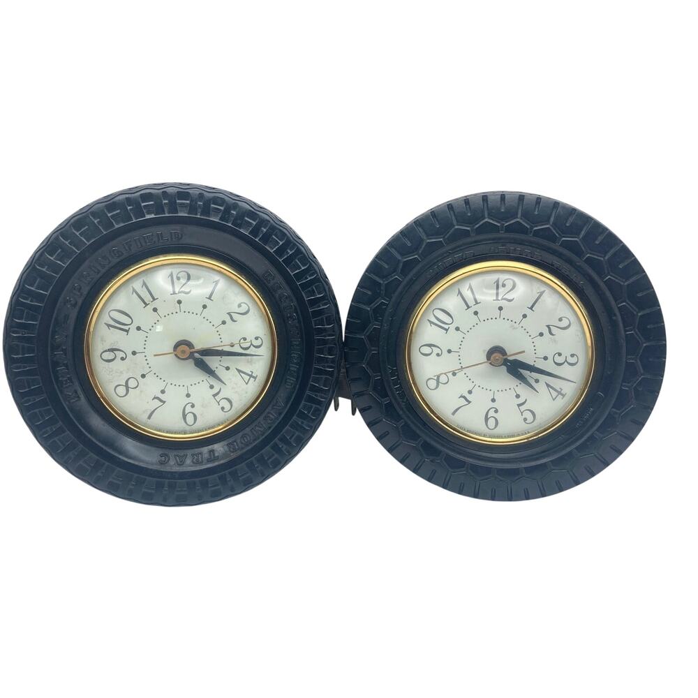 VTG Kelly Springfield Tire Automotive Advertising 6" Desk Clocks (2) Electric